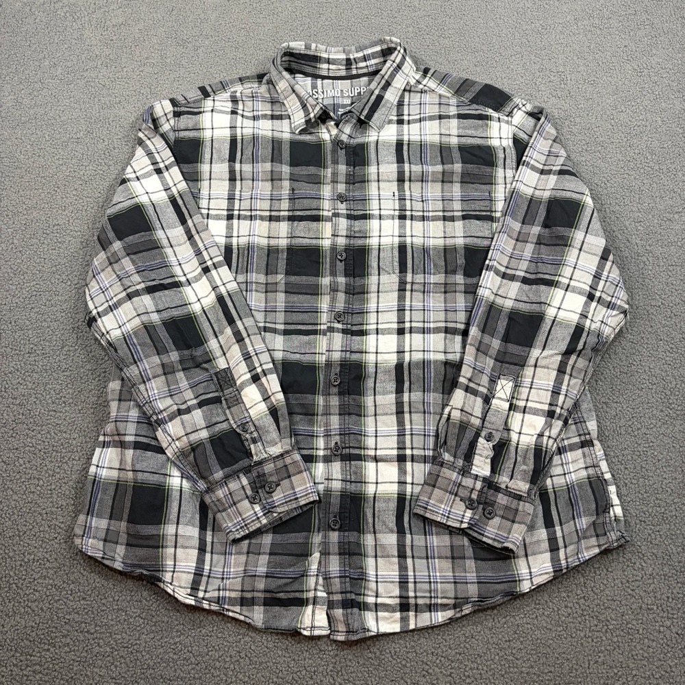 Mossimo Button Down Mens XXL Black Plaid Supply Co Long Sleeve Flannel Shirt